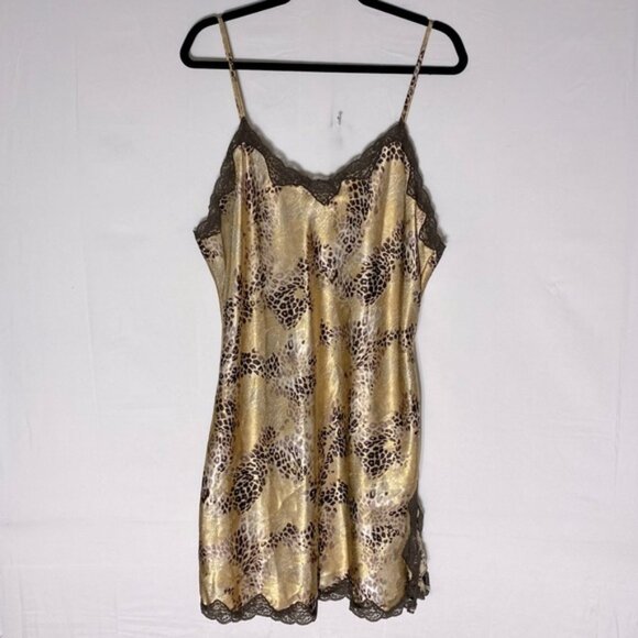 Vintage Y2K Premiere Collection Leopard Print Satin Slip Dress Lingerie W Lace L - Picture 14 of 14